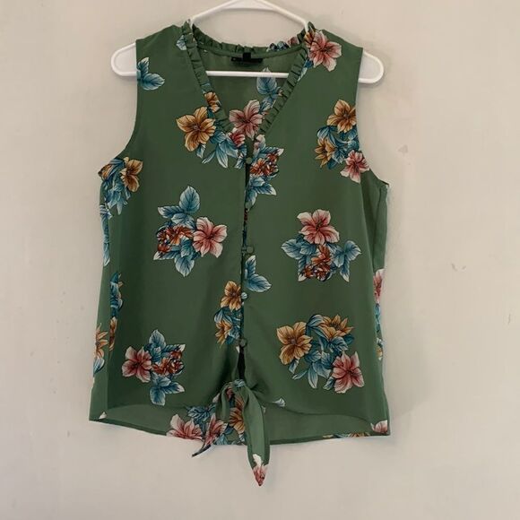 Bobeau green floral sleeveless button front blouse Size S - Picture 1 of 6